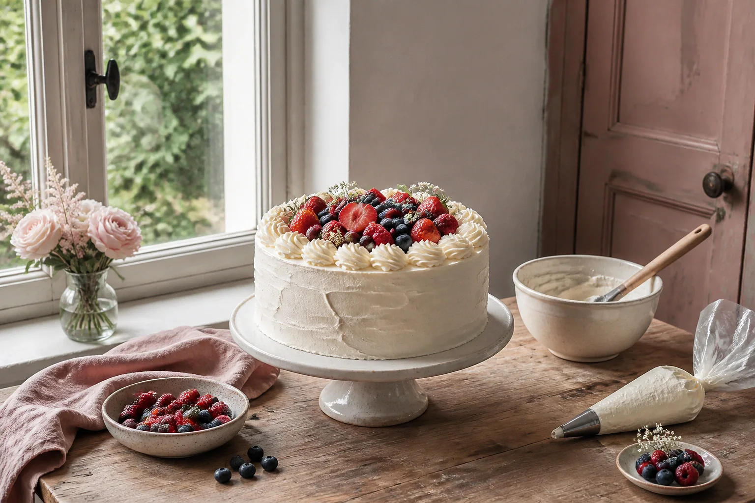 Gâteau de mariage préparé dans un atelier — illustration générée par IA