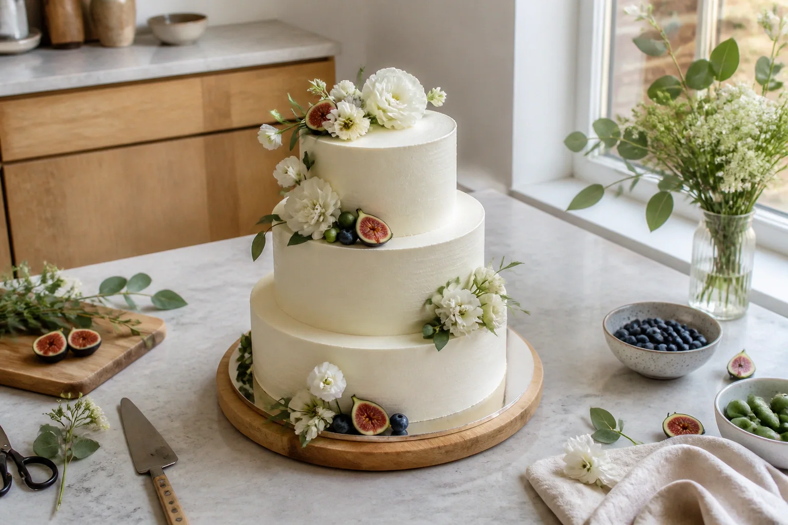 Gâteau de mariage préparé dans un atelier — illustration générée par IA