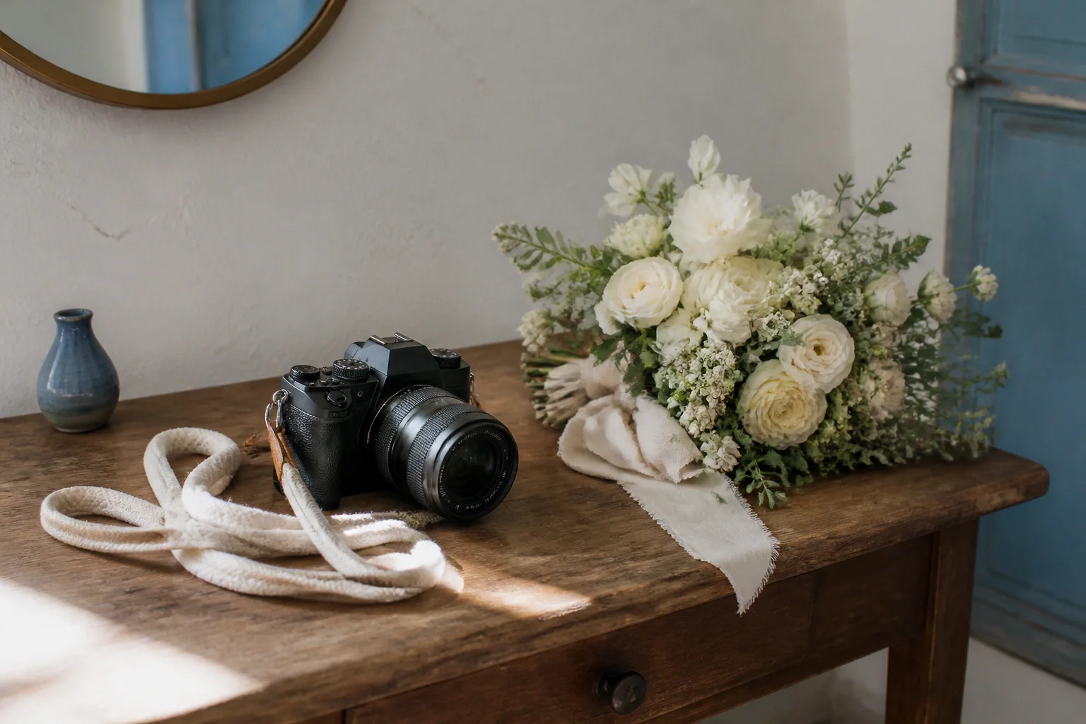 Appareil photo et accessoires de reportage de mariage — illustration générée par IA