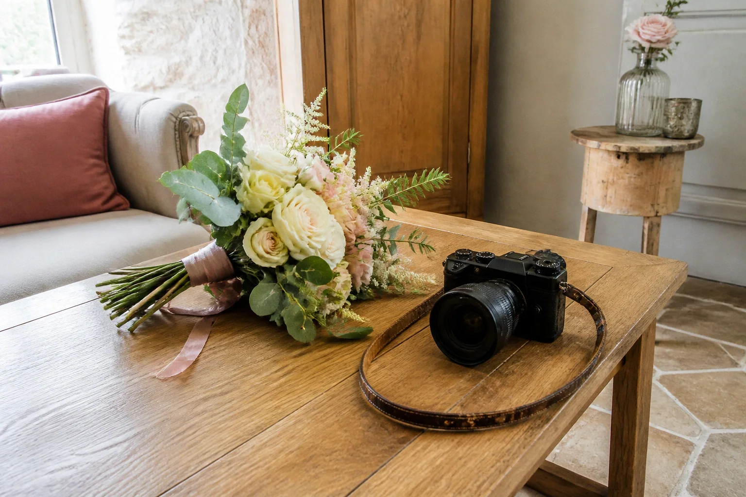 Appareil photo et accessoires de reportage de mariage — illustration générée par IA
