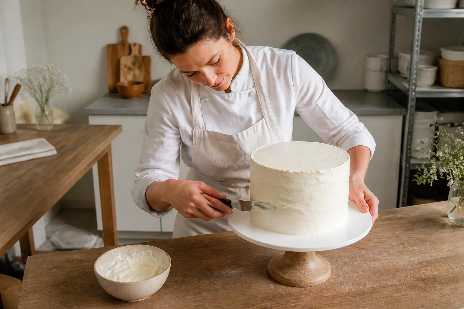 Gâteau de mariage préparé dans un atelier — illustration générée par IA