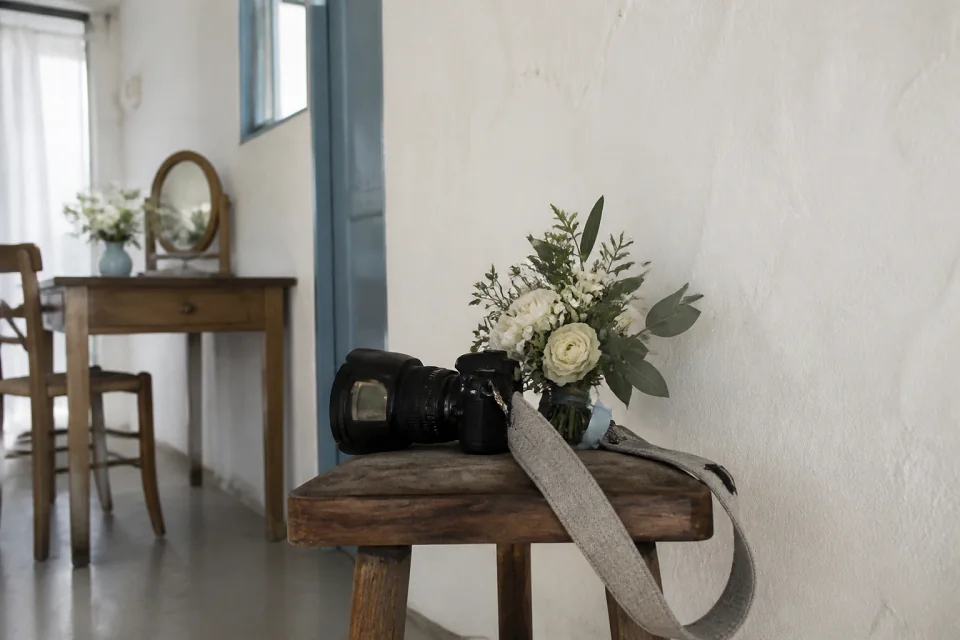 Appareil photo et accessoires de reportage de mariage — illustration générée par IA