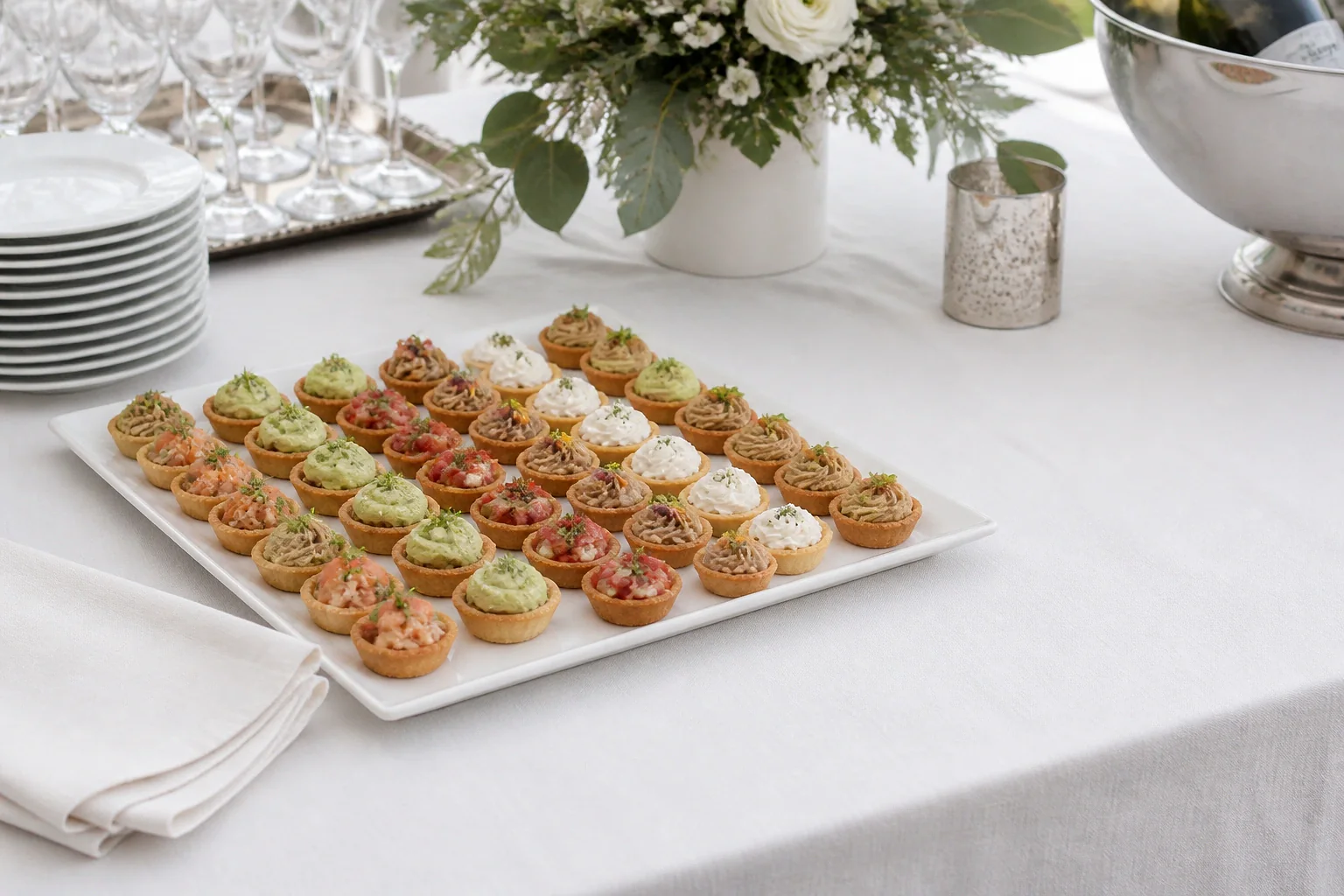 Préparations salées pour un cocktail de mariage — illustration générée par IA