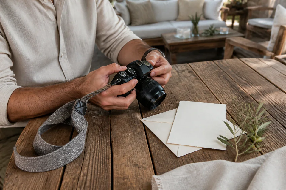 Appareil photo et accessoires de reportage de mariage — illustration générée par IA