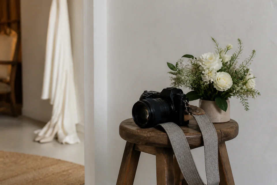Appareil photo et accessoires de reportage de mariage — illustration générée par IA
