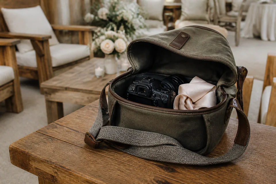 Appareil photo et accessoires de reportage de mariage — illustration générée par IA