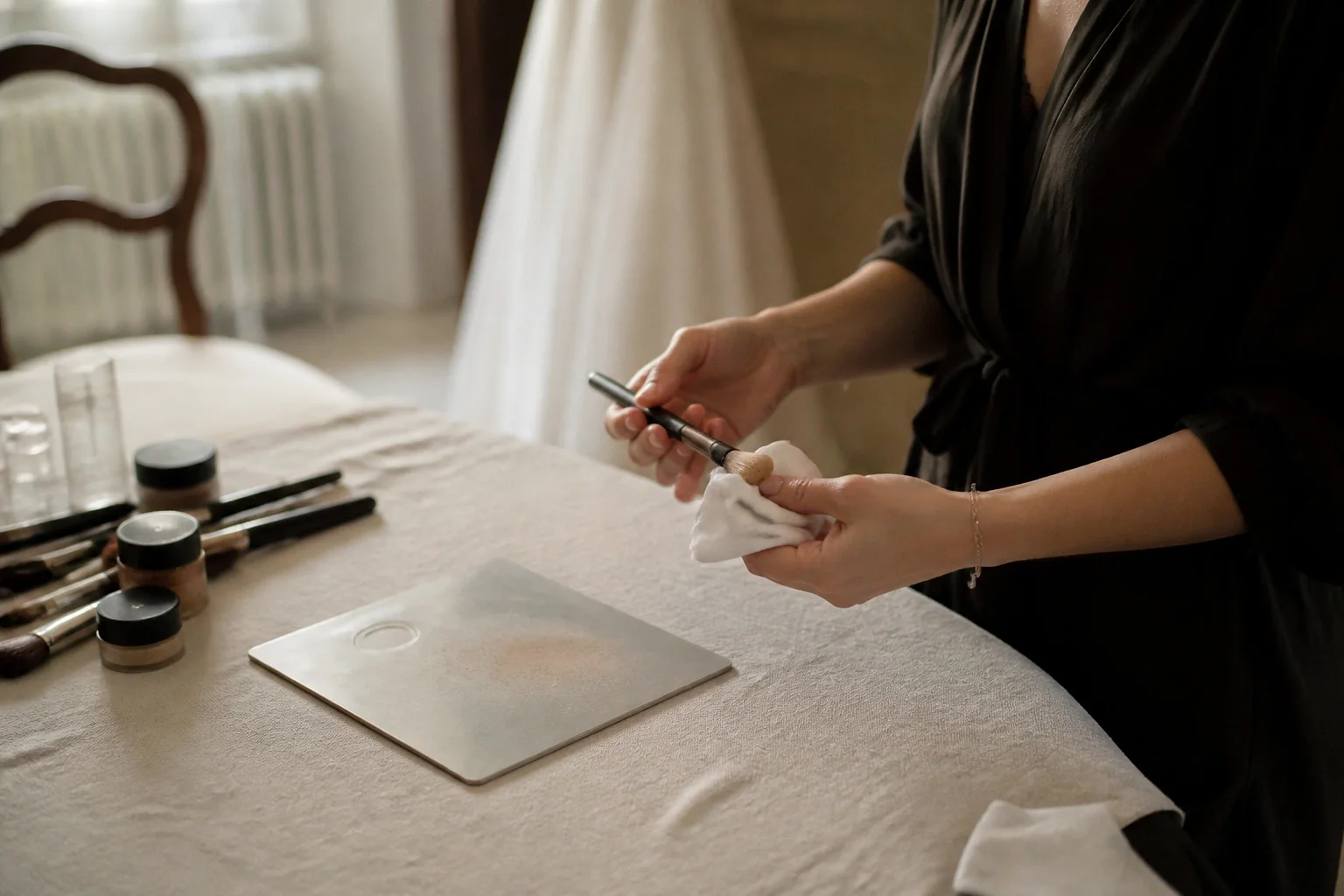 Préparation d’un maquillage de mariage — illustration générée par IA