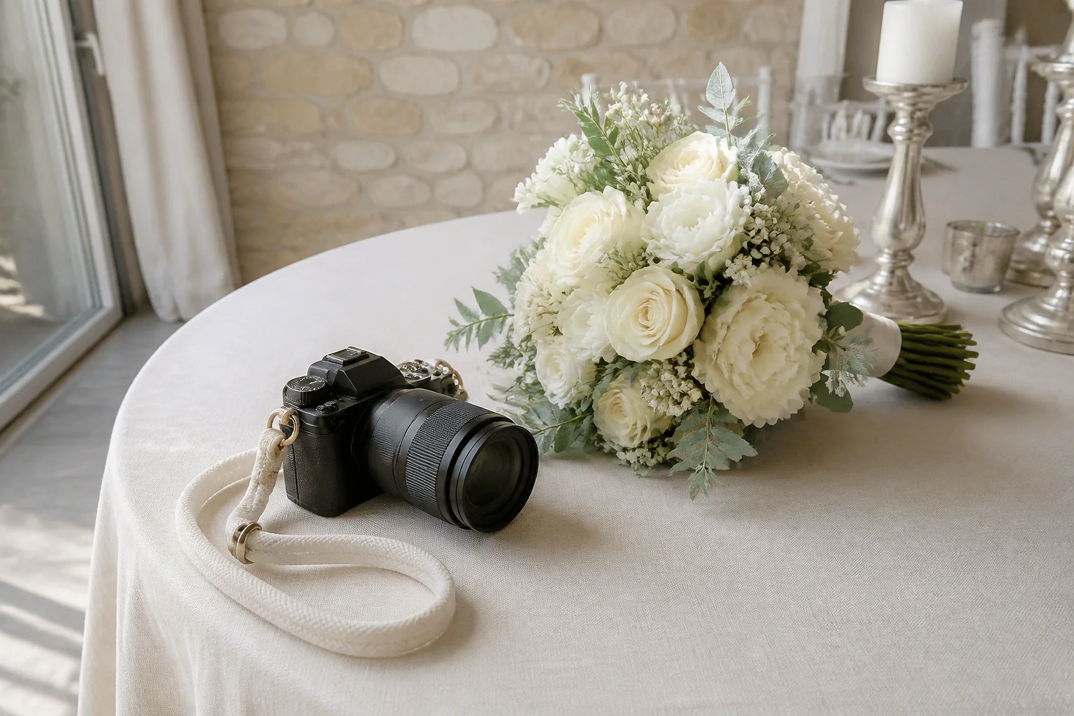 Appareil photo et accessoires de reportage de mariage — illustration générée par IA
