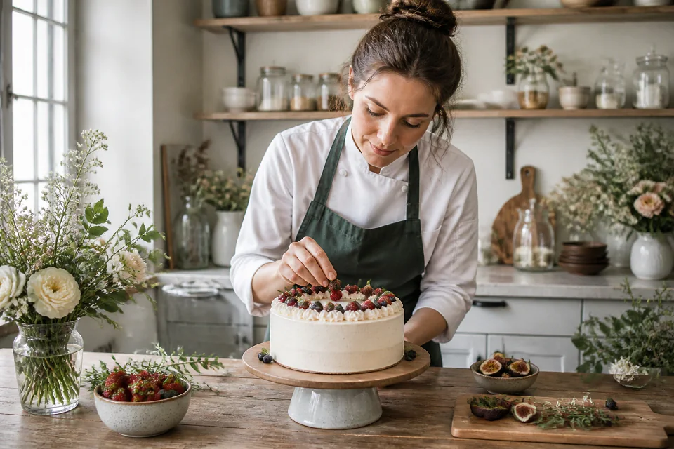 Gâteau de mariage préparé dans un atelier — illustration générée par IA