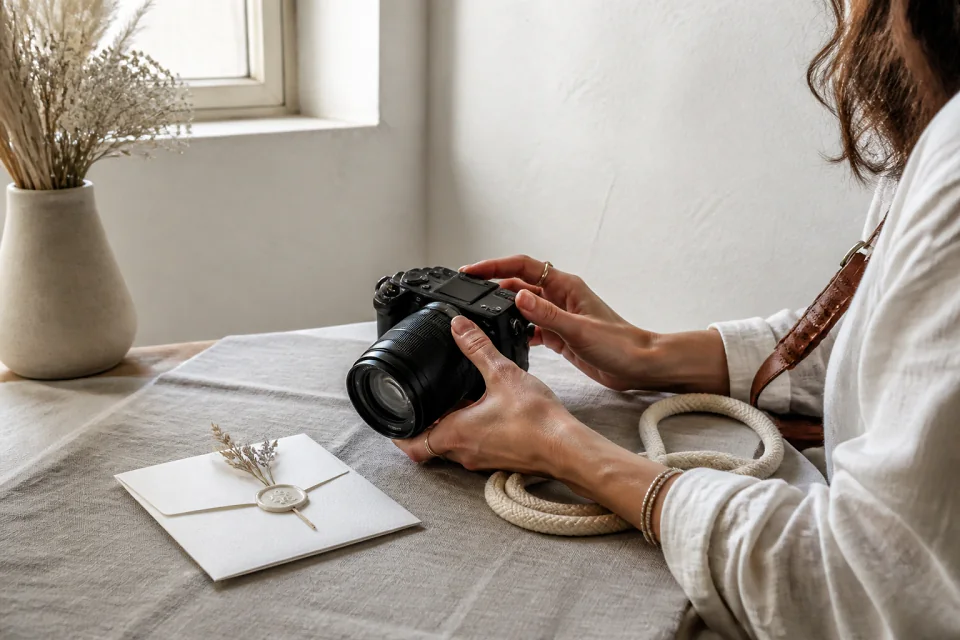 Appareil photo et accessoires de reportage de mariage — illustration générée par IA