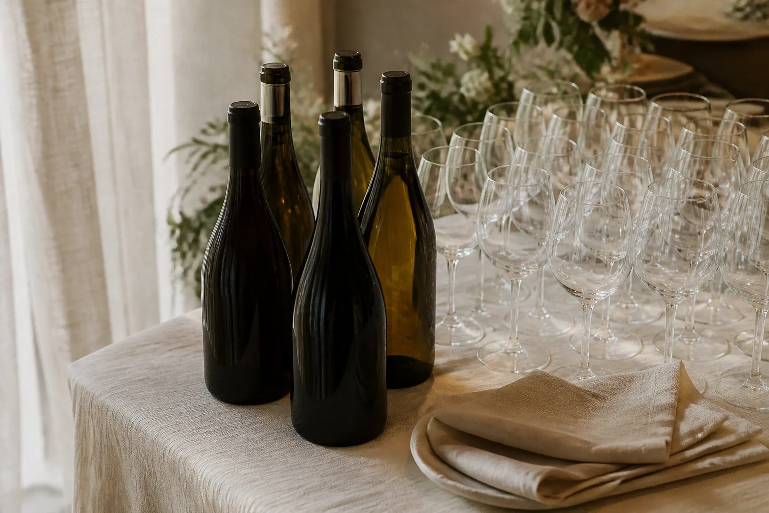 Sélection de boissons pour une réception de mariage — illustration générée par IA