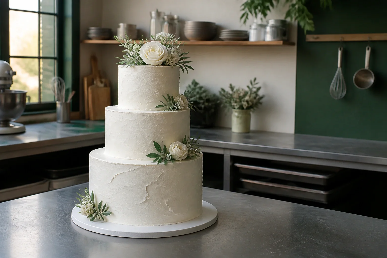 Gâteau de mariage préparé dans un atelier — illustration générée par IA