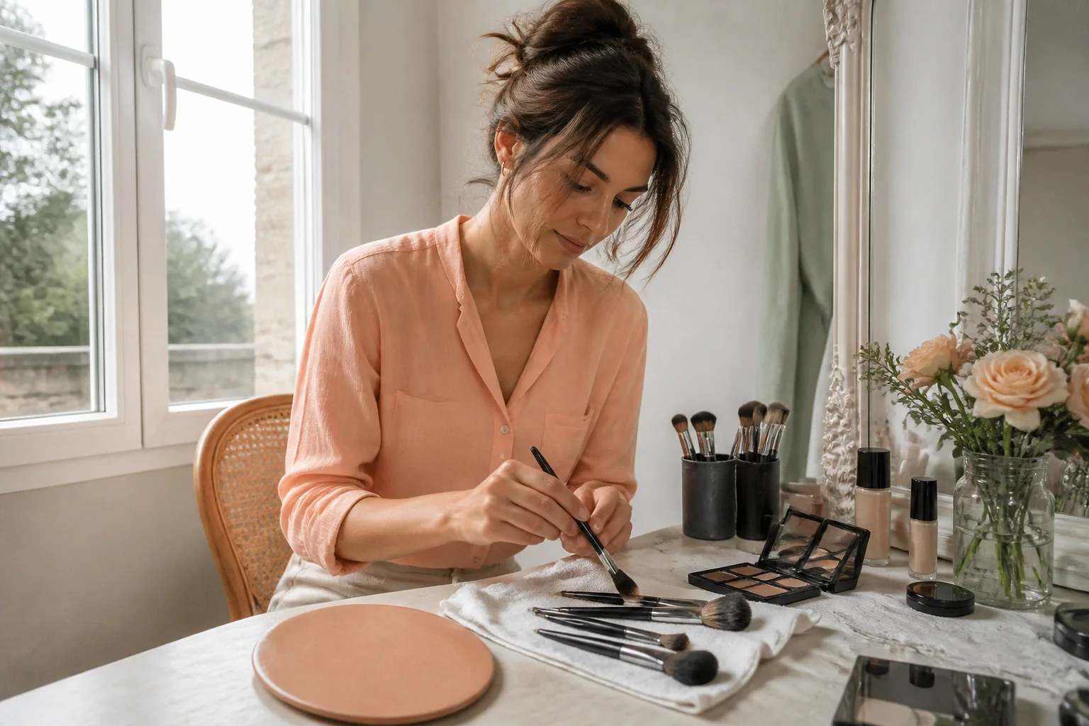 Préparation d’un maquillage de mariage — illustration générée par IA