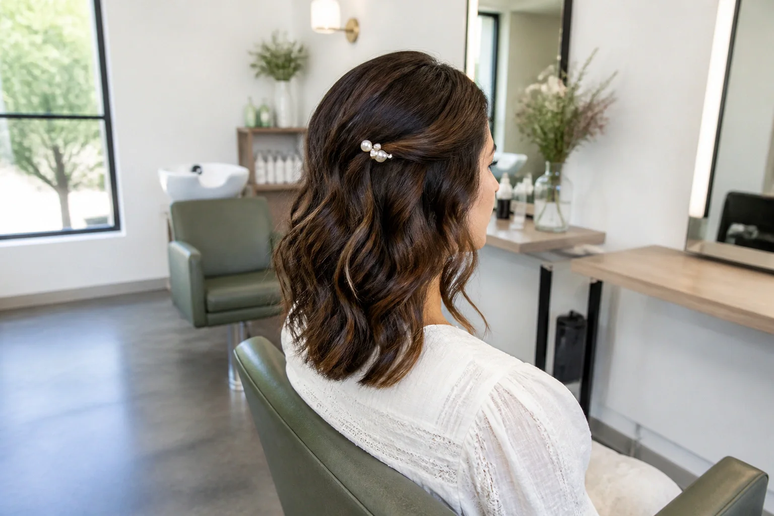 Coiffure de cérémonie vue pendant la préparation — illustration générée par IA