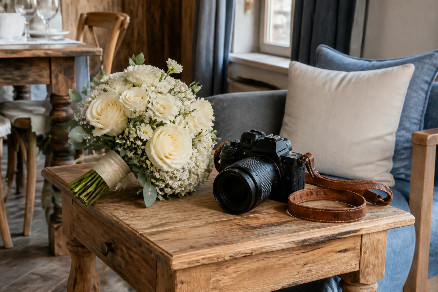 Appareil photo et accessoires de reportage de mariage — illustration générée par IA