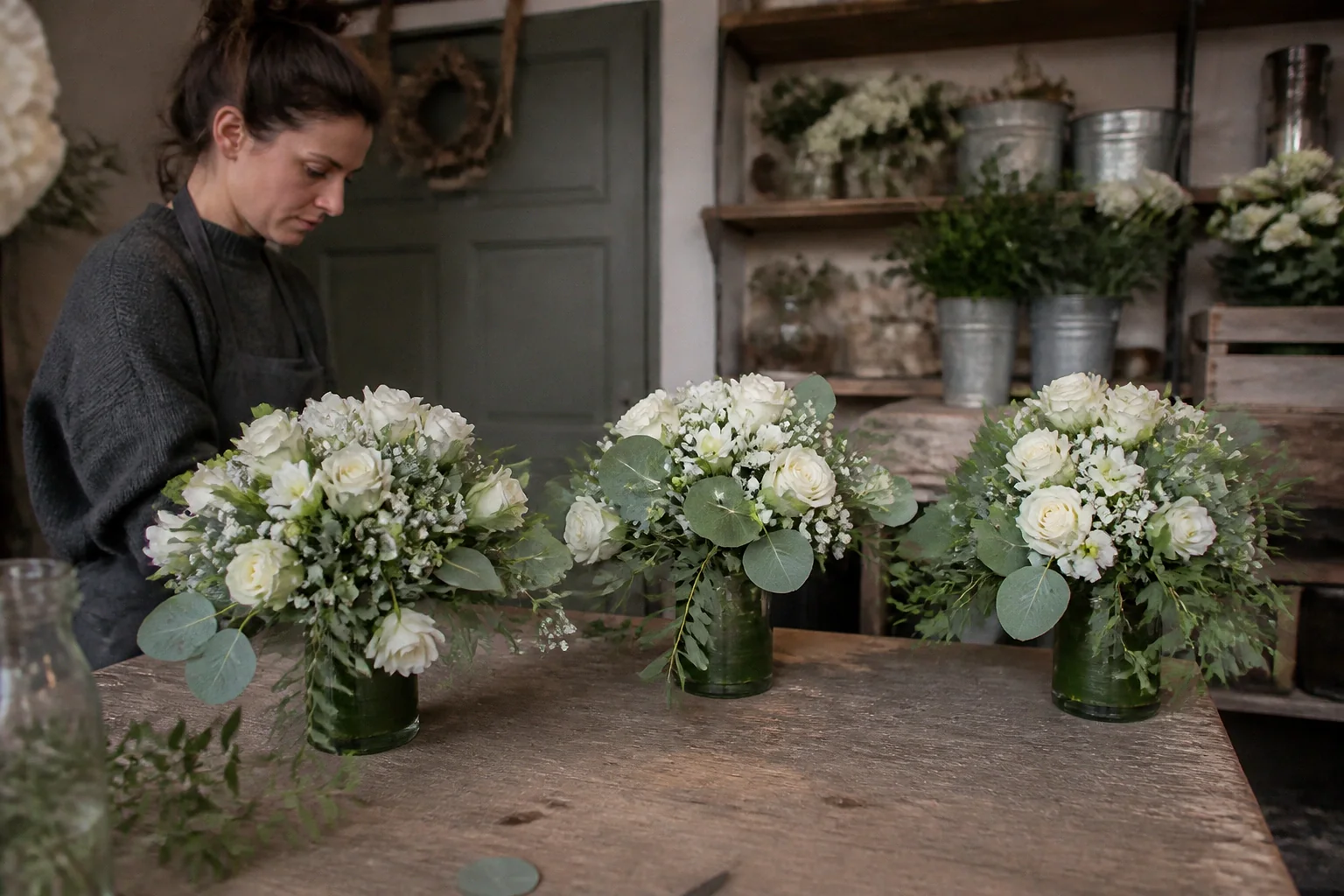 Préparation florale pour un mariage — illustration générée par IA