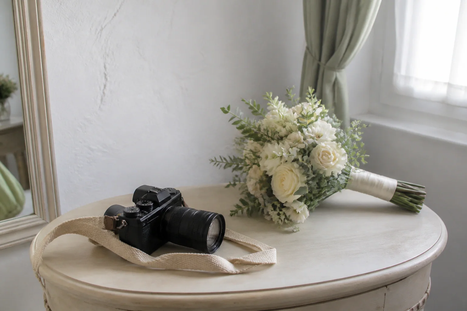 Appareil photo et accessoires de reportage de mariage — illustration générée par IA