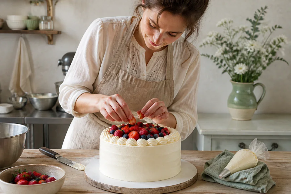 Gâteau de mariage préparé dans un atelier — illustration générée par IA