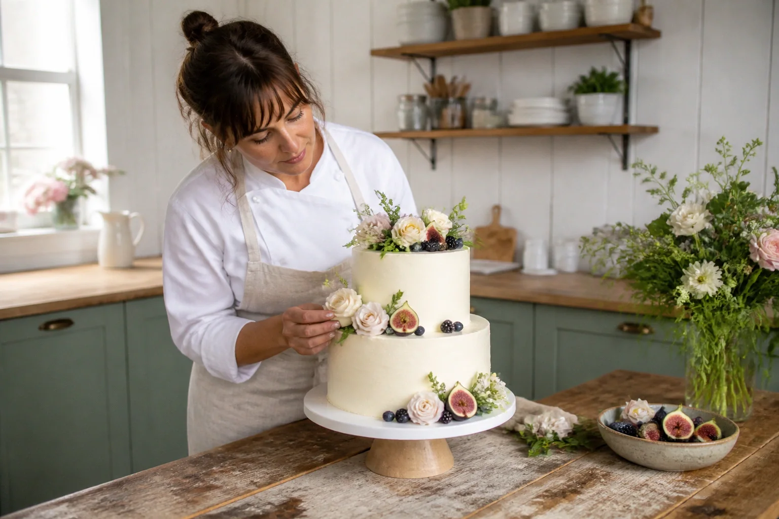 Gâteau de mariage préparé dans un atelier — illustration générée par IA
