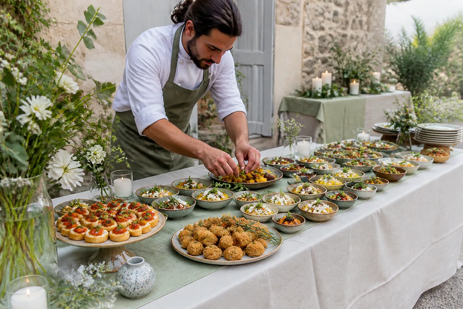 Préparations salées pour un cocktail de mariage — illustration générée par IA