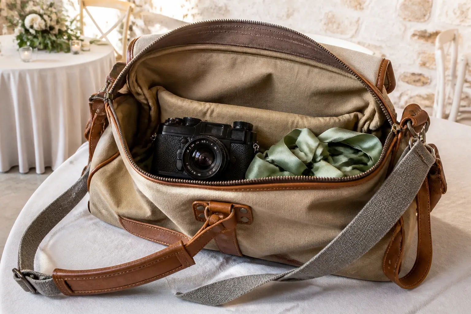 Appareil photo et accessoires de reportage de mariage — illustration générée par IA