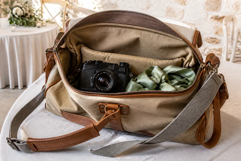 Appareil photo et accessoires de reportage de mariage — illustration générée par IA