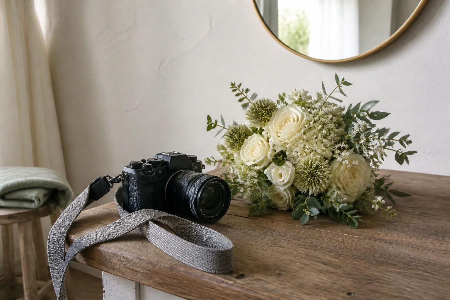 Appareil photo et accessoires de reportage de mariage — illustration générée par IA