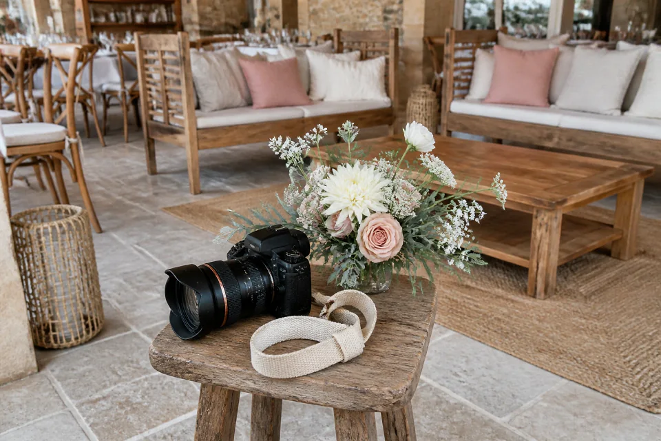 Appareil photo et accessoires de reportage de mariage — illustration générée par IA