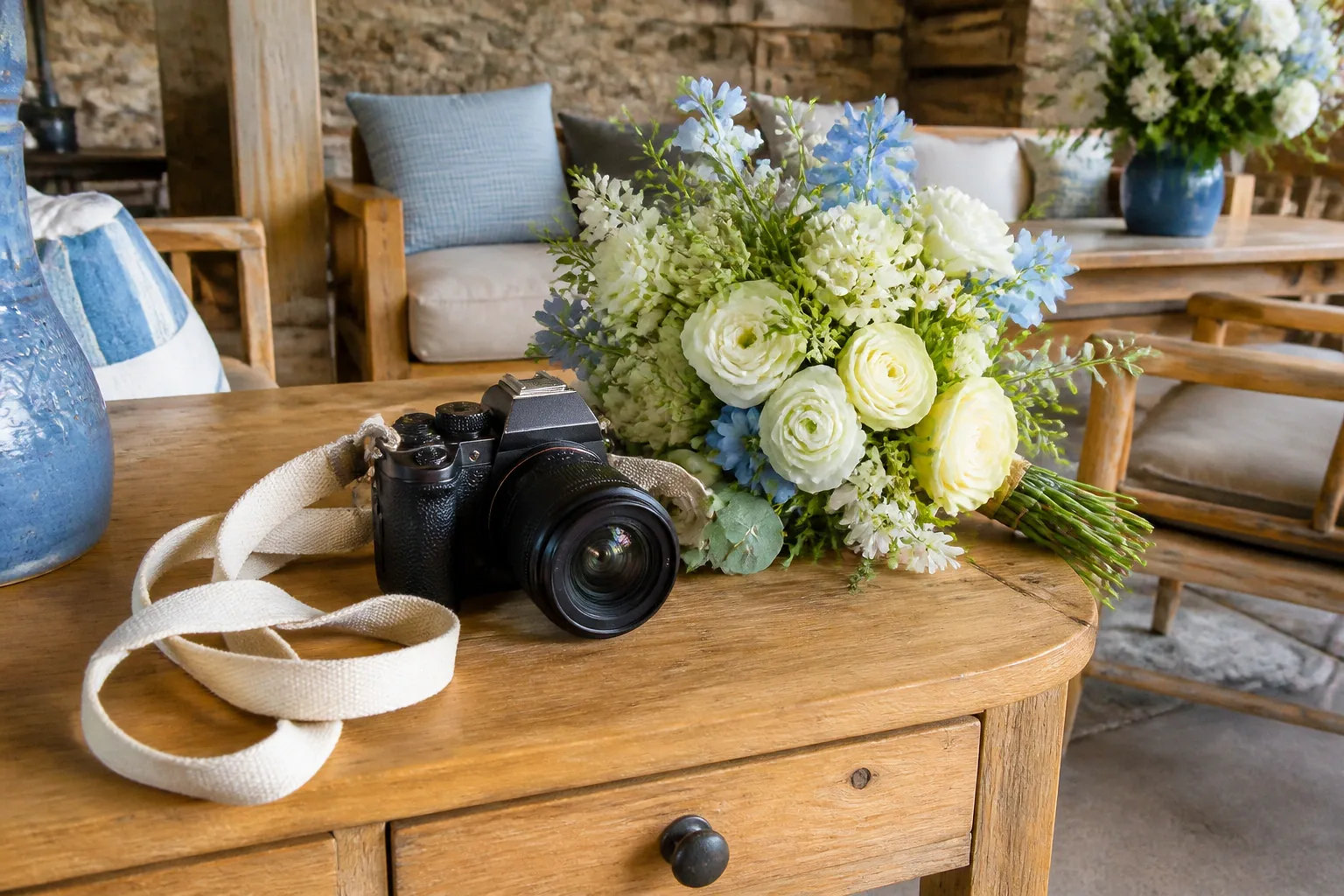 Appareil photo et accessoires de reportage de mariage — illustration générée par IA