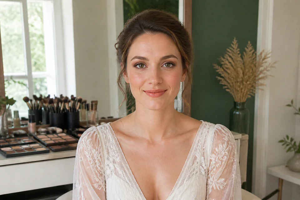 Préparation d’un maquillage de mariage — illustration générée par IA