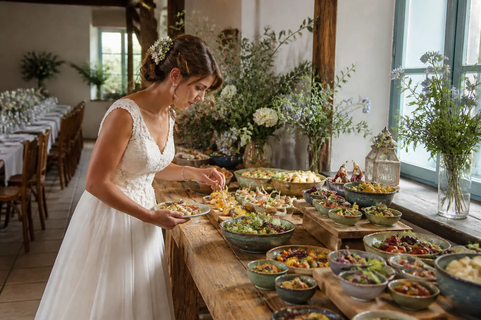 Préparations salées pour un cocktail de mariage — illustration générée par IA