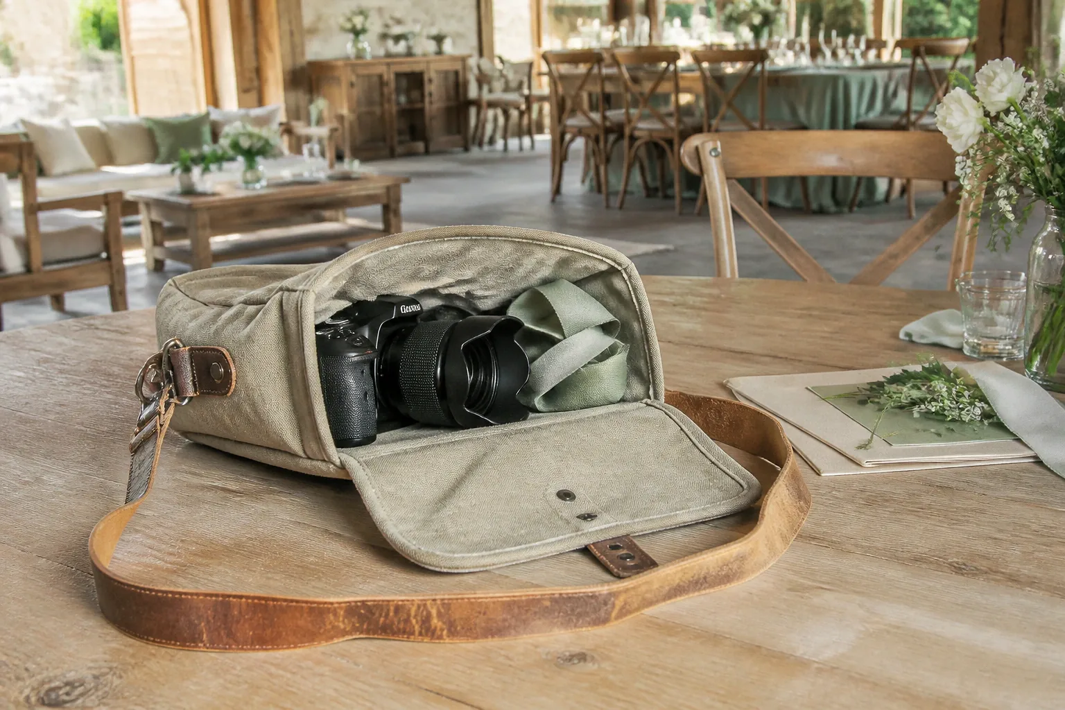 Appareil photo et accessoires de reportage de mariage — illustration générée par IA