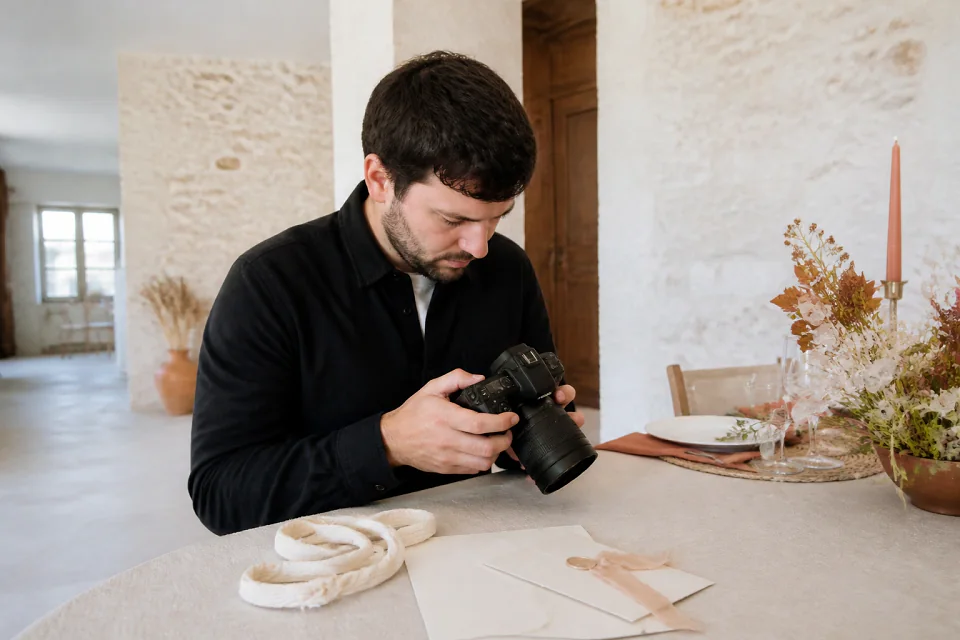 Appareil photo et accessoires de reportage de mariage — illustration générée par IA
