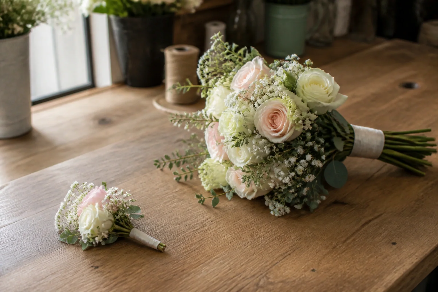 Préparation florale pour un mariage — illustration générée par IA