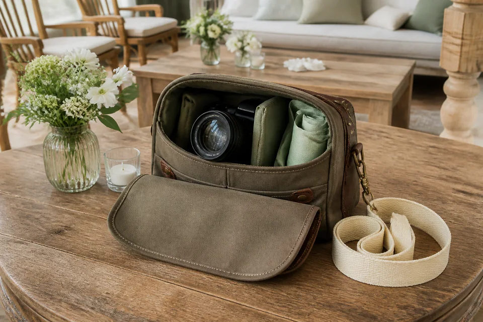 Appareil photo et accessoires de reportage de mariage — illustration générée par IA