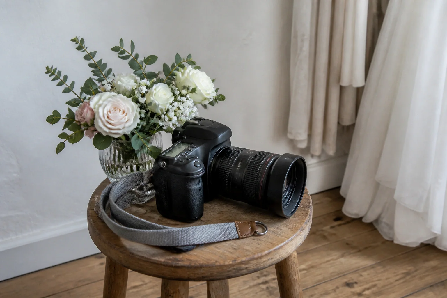 Appareil photo et accessoires de reportage de mariage — illustration générée par IA
