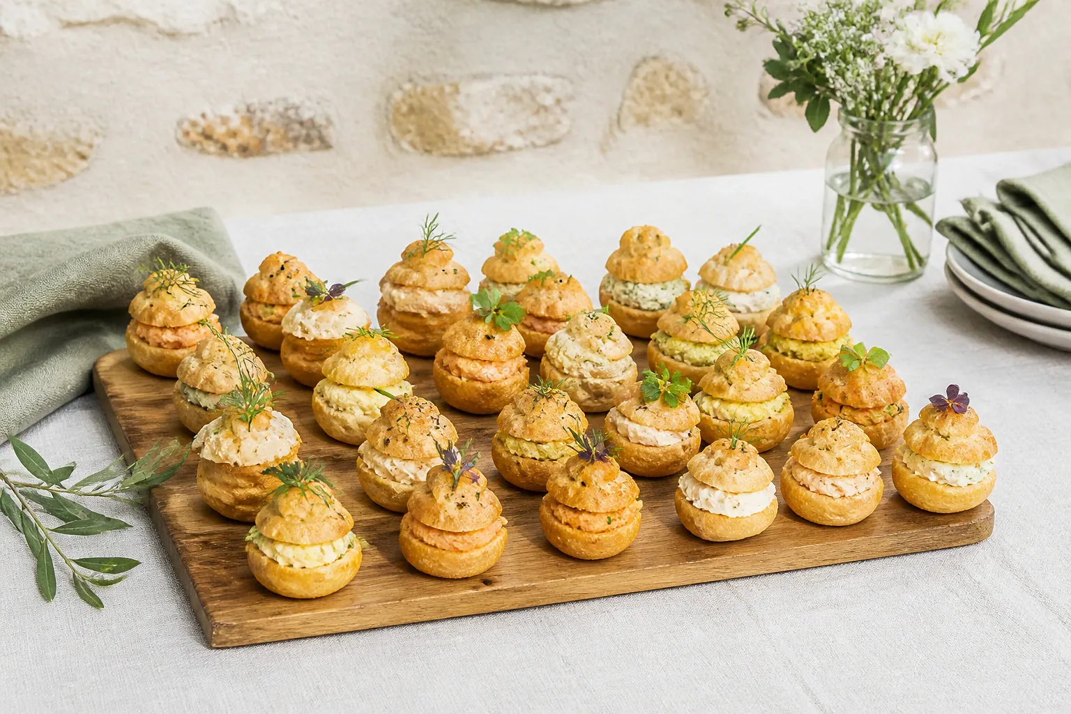Préparations salées pour un cocktail de mariage — illustration générée par IA