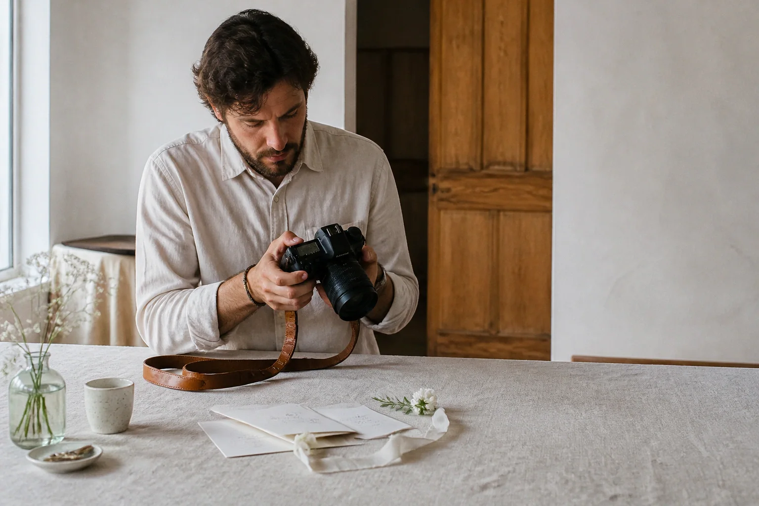 Appareil photo et accessoires de reportage de mariage — illustration générée par IA