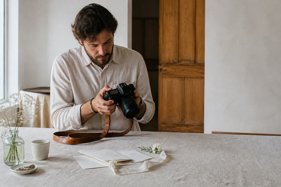 Appareil photo et accessoires de reportage de mariage — illustration générée par IA