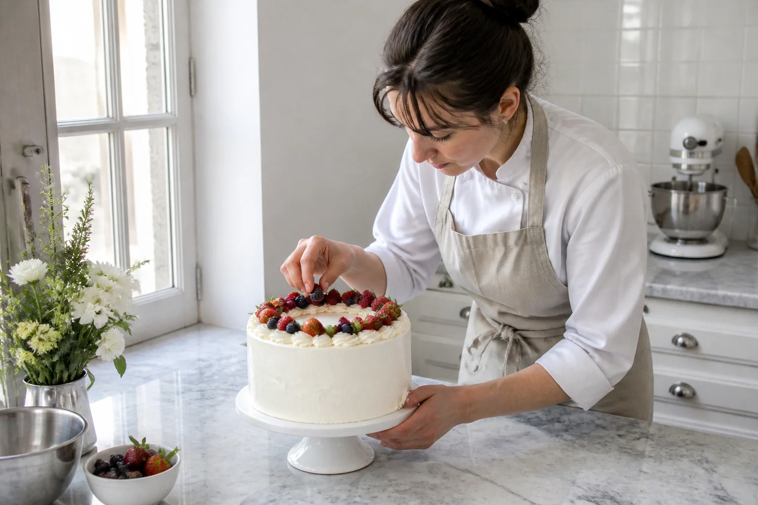 Gâteau de mariage préparé dans un atelier — illustration générée par IA