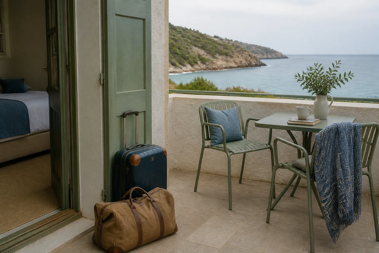Bagages et hébergement pour un voyage de noces — illustration générée par IA