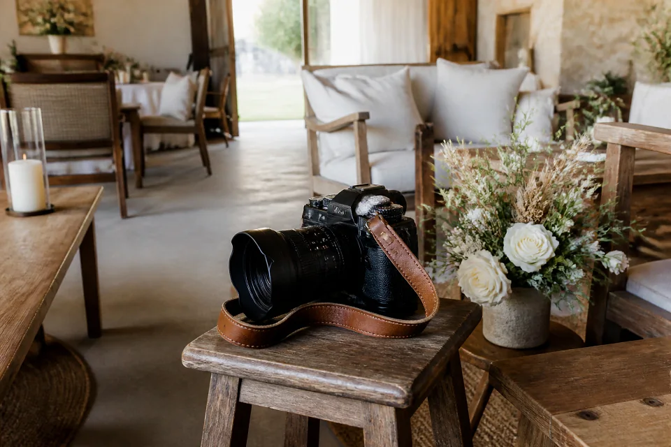 Appareil photo et accessoires de reportage de mariage — illustration générée par IA