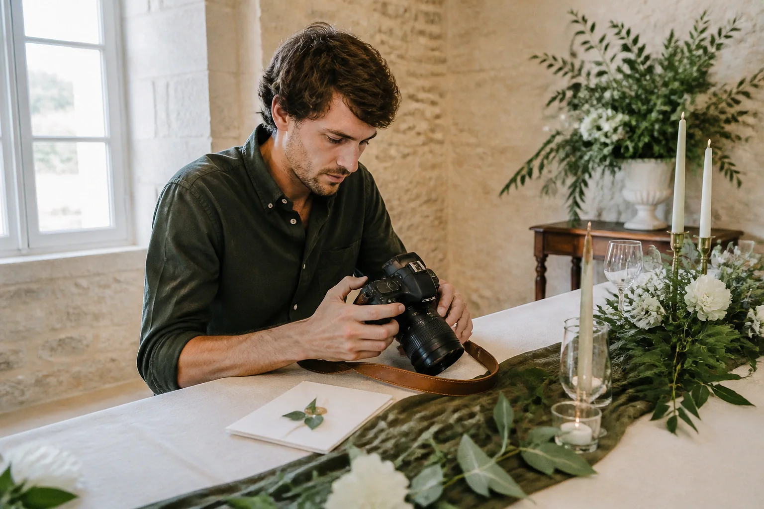 Appareil photo et accessoires de reportage de mariage — illustration générée par IA