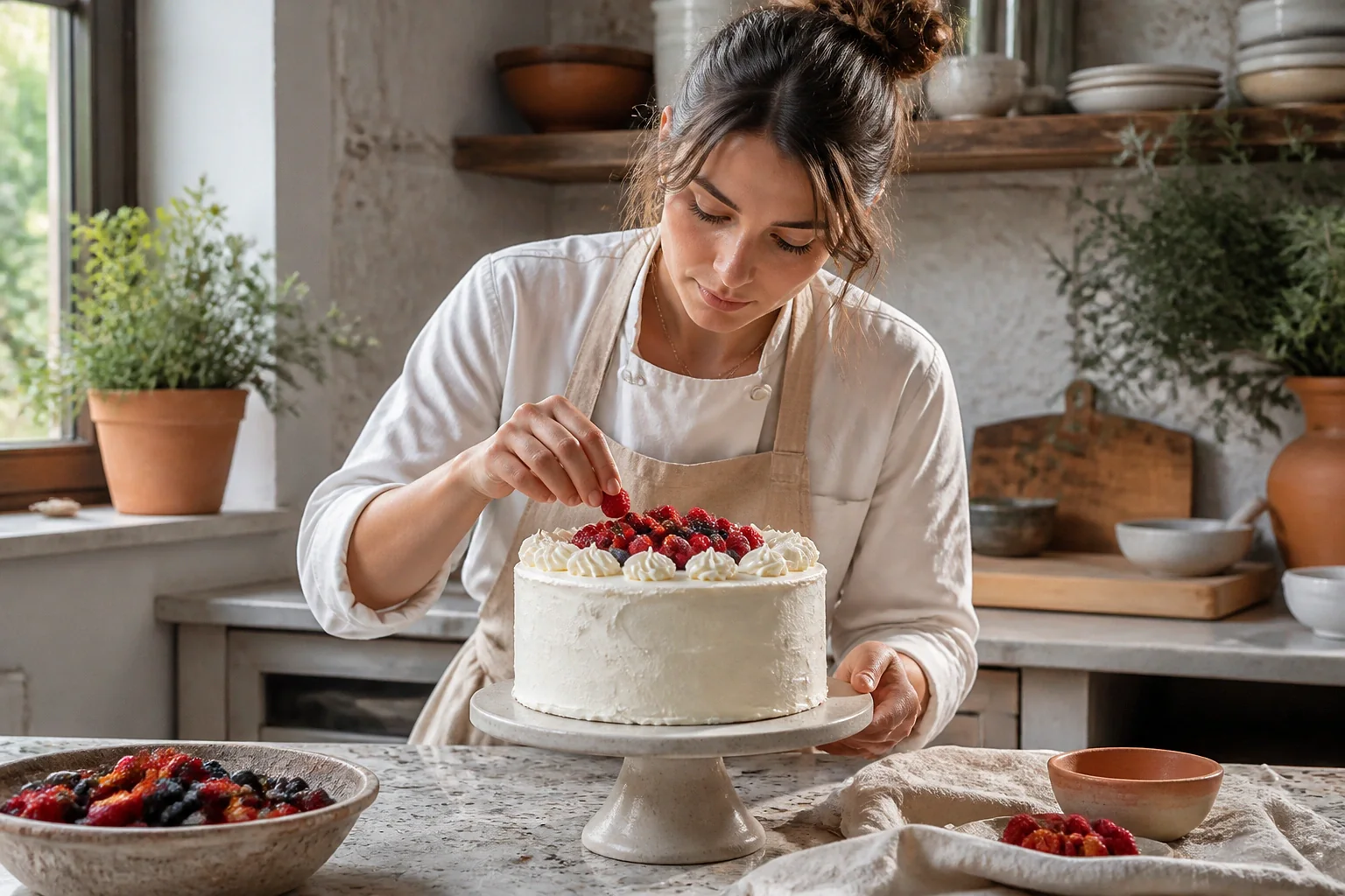 Gâteau de mariage préparé dans un atelier — illustration générée par IA