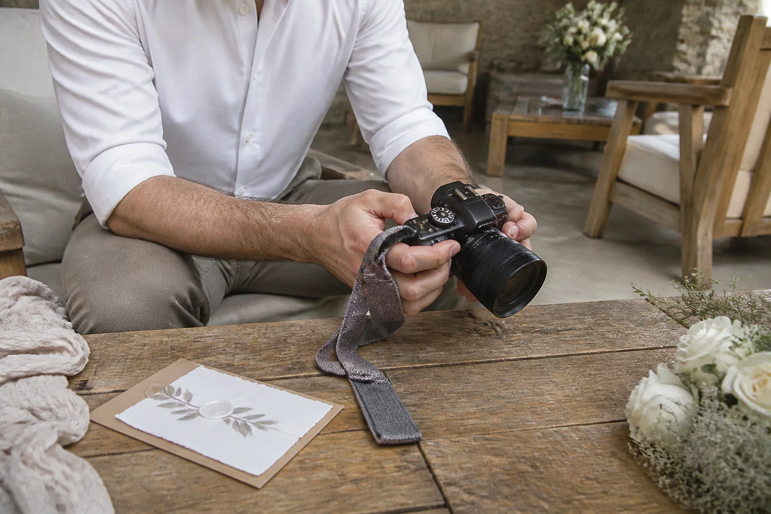Appareil photo et accessoires de reportage de mariage — illustration générée par IA