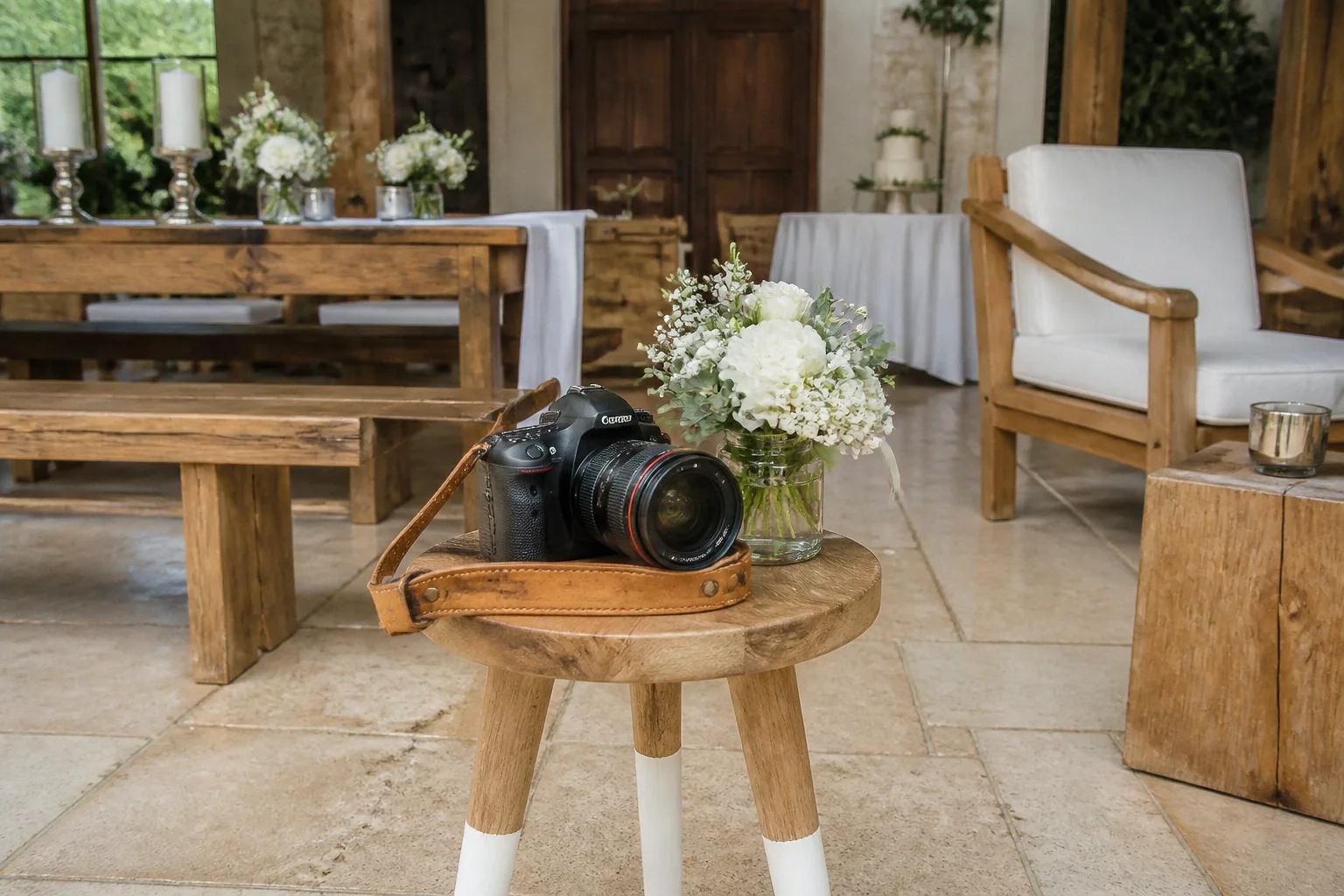Appareil photo et accessoires de reportage de mariage — illustration générée par IA