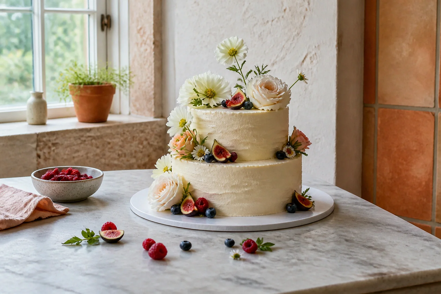 Gâteau de mariage préparé dans un atelier — illustration générée par IA