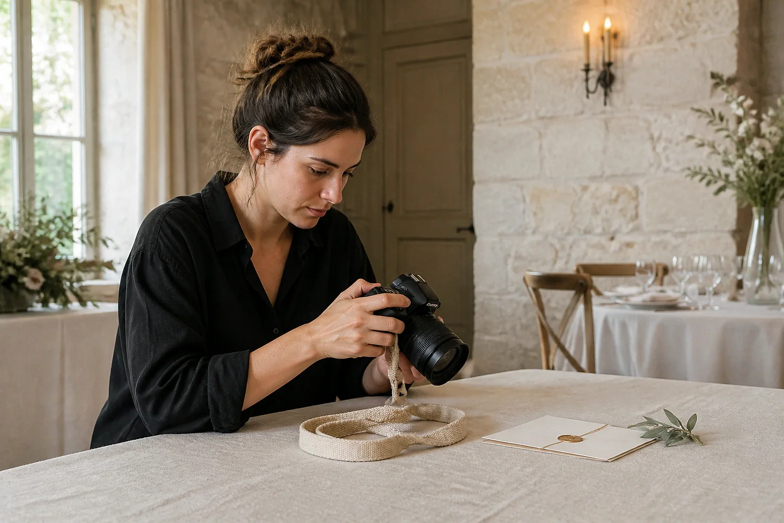 Appareil photo et accessoires de reportage de mariage — illustration générée par IA