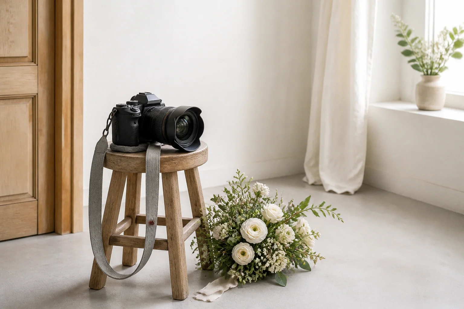 Appareil photo et accessoires de reportage de mariage — illustration générée par IA