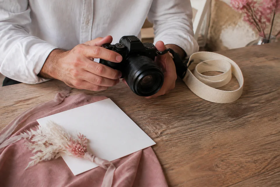 Appareil photo et accessoires de reportage de mariage — illustration générée par IA